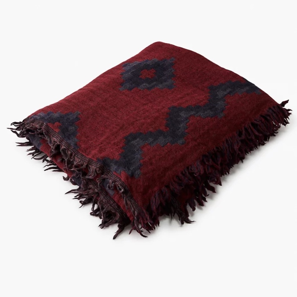 Wilfred wool blanket scarf - dark red/blue